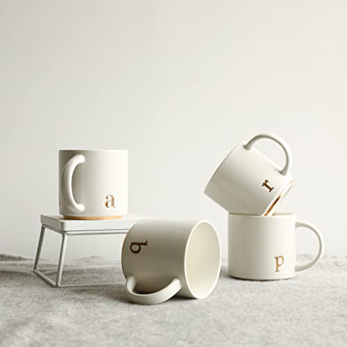 COLLECTIVE HOME Ceramic Coffee Mug, 15 oz Monogram Cup with Gift Box(a) | Dishwasher Safe, Engraved Gold Letter , Personalized Housewarming Birthday Present, Christmas Thanksgiving Mothers Day Gifts - color: gold-a