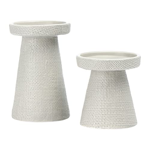 Main + Mesa Stoneware Pillar & Taper Candle Holders, Set of 2 - color: Light Graphite Gray, size: Set of 2
