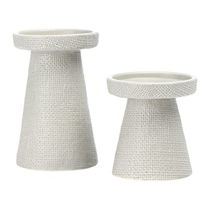 Main + Mesa Stoneware Pillar & Taper Candle Holders, Set of 2 - color: Light Graphite Gray, size: Set of 2