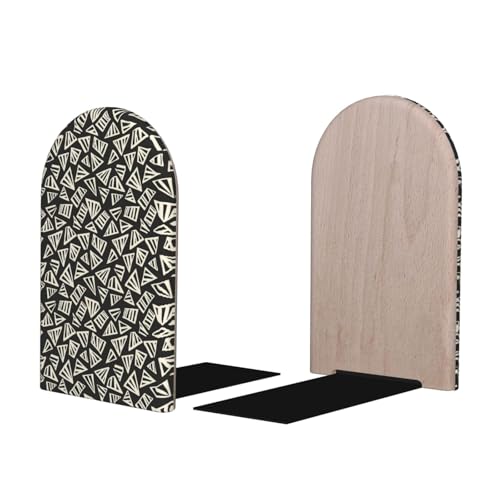 Neutral Geometric (3) Print Wooden Bookends,1 Pair Book Ends,Book Organizer for Home Office School Desk