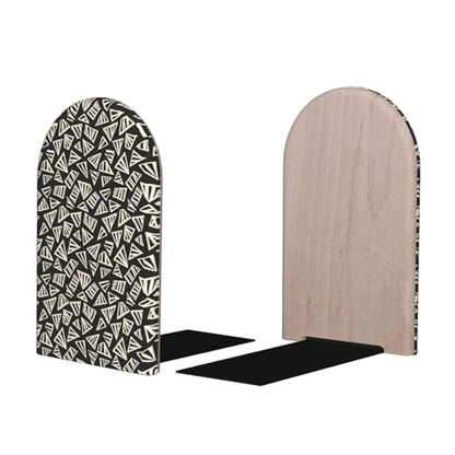 Neutral Geometric (3) Print Wooden Bookends,1 Pair Book Ends,Book Organizer for Home Office School Desk