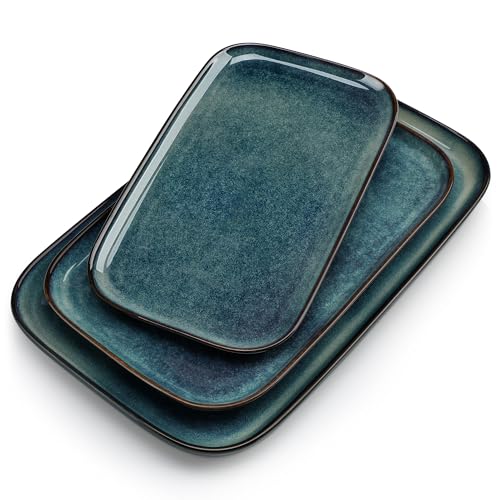 vancasso Stern Serving Platters Set of 3, 15/13/ 11 Inches Rectangular Serving Plates, Green Serving Trays for Entertaining, Party - color: Green, size: 3 Pieces