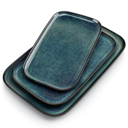vancasso Stern Serving Platters Set of 3, 15/13/ 11 Inches Rectangular Serving Plates, Green Serving Trays for Entertaining, Party - color: Green, size: 3 Pieces