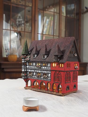 Ceramic Art Tealight Candle Holder Room Decoration Handcrafted Collectible Miniature Aroma Light House Town Hall in Fulda, Germany C330