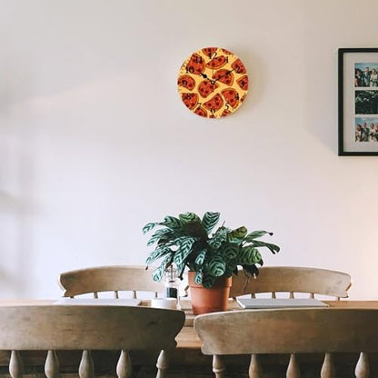 Wall Clocks Pepperoni Cheese Pizza Round Rustic Wood Wall Clock Silent Non-Ticking Quartz Battery Operated Italian Food Wall Clock 12 Inch Home Office School Wooden Wall Clock Art Hanging Clocks - color: Pattern-2, size: 12 Inch