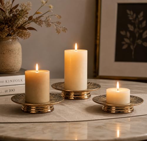 Ceramic Bronze Candle Plate Set, 3-Piece – Decorative Candle Holder Tray for Pillar Candles, Jewelry, Trinkets or Bathroom Counter – Antique Bronze Finish for Tabletop & Home Décor - color: Bronze
