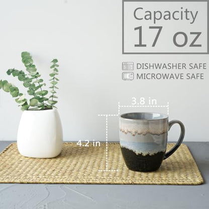 Bosmarlin Ceramic Coffee Mug Set of 4, 17 Oz, Coffee Cups with Big Handle, Microwave Safe, Unique Reactive Glaze (17 Oz, Grey) - color: Grey Drip