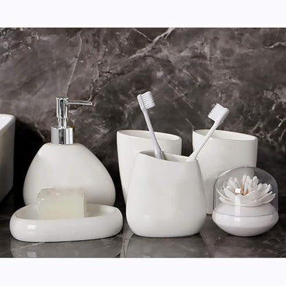 White Ceramic Bathroom Accessory Set, Bathroom Vanity Countertop Set, Bathroom Soap Dispenser and Toothbrush Holder Set Complete, 2 Tumbler Cup, Soap Dish, 5 Pieces - color: A-white* 5 Pieces