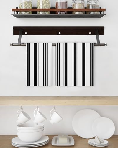 Black Striped Hand Towels Set, Waffle Weave Kitchen Towels 2 Pieces, Farmhouse Aesthetic Modern Stripes Microfiber Hair Face Bath Tea Towel Absorbent Quick Drying Cleaning Dish Cloths, 15.7"x23.6" - color: Black, White, Charcoal, size: 2PCS,15.7"x23.6"