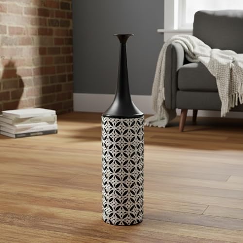 Leewadee Large Floor Vase 26 inches Metal for Pampas Grass, Dried Flowers | Decor Vase for the Living Room, ready for Pampas & Branches. Shatterproof, no shards, modern & industrial - color: Black, White