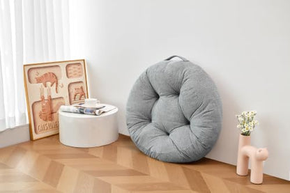 Floor Pillow Cushion with Handle for Adults Women Men | Large Meditation & Sitting Cushion Pillow for Tatami, Living Room, Yoga (1, Gray, Round, 22" x 22" x 6") - color: Gray, Round