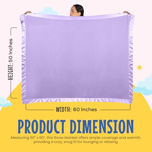 Thermal Waffle Knit Throw Blanket Satin Trim Lavender 50"x60" | Adult throw blanket with soft lightweight waffle knit design, satin trim & breathable layer for couch, bed & living room use. - color: Lavender - Satin Trim