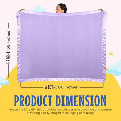 Thermal Waffle Knit Throw Blanket Satin Trim Lavender 50"x60" | Adult throw blanket with soft lightweight waffle knit design, satin trim & breathable layer for couch, bed & living room use. - color: Lavender - Satin Trim