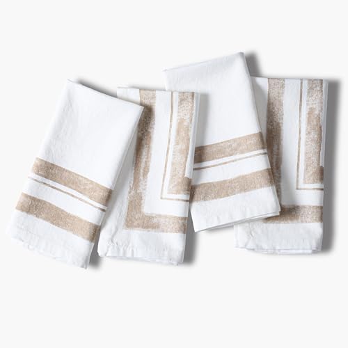 Ramanta Home Cloth Dinner Napkins Set of 4 Beige, 18x18 Inches | Frame Border Napkins for Wedding, Soft Washable Table Linen for Everyday Use - color: Beige, size: 18" x 18" (Set of 4)