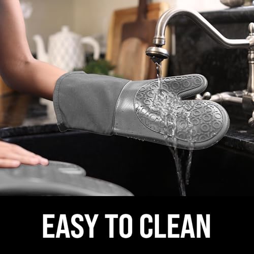 BPA-Free Soft Silicone Oven Mitts - Ultra Heat Resistant Oven Mitts with Thick Cotton Liner - Long Slip Resistant Pot Holders, Flexible Oven Gloves - Gray 13.7" - color: Gray, size: 2-Piece 13.7" Oven Mitts