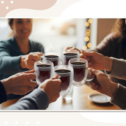 Zhehao 6 Pack Double Wall Glass Coffee Mugs with Handle 12 oz Clear Coffee Cups with Handle Insulated Glass Espresso Mugs Tea Cups for Latte Cappuccino Hot Chocolate