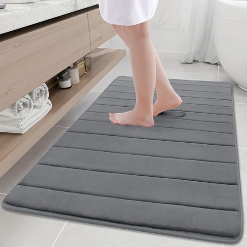 Buganda Memory Foam Bath Mat, 47" x 32", Ultra Soft and Non-Slip Bathroom Rugs, Water Absorbent and Machine Washable Bath Rug Runner for Bathroom, Shower, and Tub, Grey | Grey, Machine Washable Quick Dry Bath Mats for Bathroom Floor, Shower and Tub, Home
