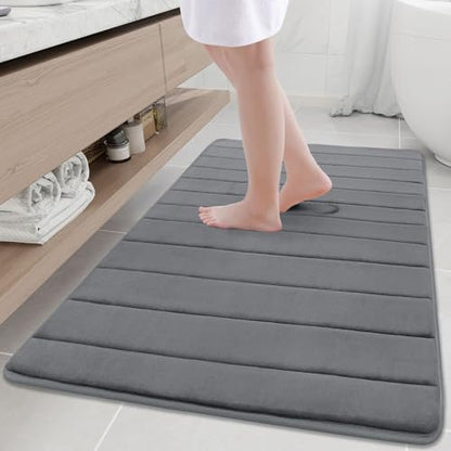 Buganda Memory Foam Bath Mat, 47" x 32", Ultra Soft and Non-Slip Bathroom Rugs, Water Absorbent and Machine Washable Bath Rug Runner for Bathroom, Shower, and Tub, Grey | Grey, Machine Washable Quick Dry Bath Mats for Bathroom Floor, Shower and Tub, Home