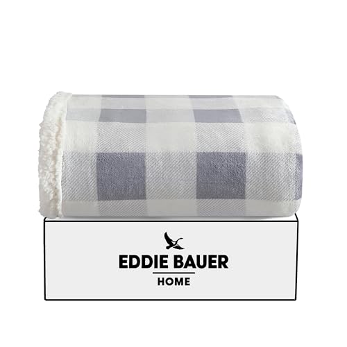 Eddie Bauer - Throw Blanket, Brushed Fleece & Plush Sherpa Soft Blanket, Throw Blanket for Couch & Bed (Mountain Plaid Chrome Grey, 50" x 60") - color: Mountain Plaid, size: 50" x 60"