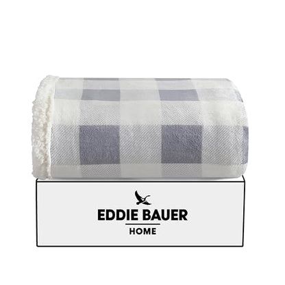 Eddie Bauer - Throw Blanket, Brushed Fleece & Plush Sherpa Soft Blanket, Throw Blanket for Couch & Bed (Mountain Plaid Chrome Grey, 50" x 60") - color: Mountain Plaid, size: 50" x 60"