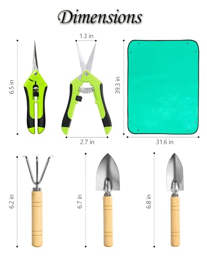 Josteve Plant Repotting Mat, 5Pcs Succulent Tools Mini Garden Small Gardening Tools Indoor, Pruning Shear Gardening Scissor, Hand kit for Bonsai, Cactus, Fairy, Houseplant Transplanting, Seedling - style: Country Rustic Garden Tools