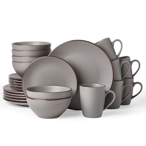 Famiware Venus Dinnerware Sets with Mugs, Ceramic Plates and Bowls for 6 | 24pc Stoneware Dishes, Microwave & Dishwasher Safe, Chip‑Resistant, Everyday & Formal Use, Modern Minimalist, Matte Dark Gray - color: Dark Gray, size: Serves 6 (24pc w/ Mug)