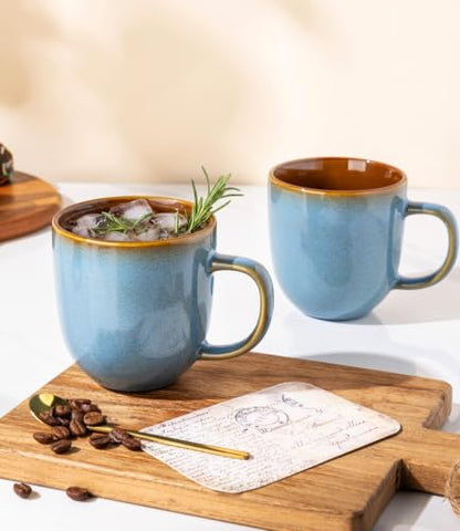 LERATIO Ceramic Coffee Mugs Set of 6,12oz Handmade Coffee Mugs Set | Large Handle for Cappuccino/Latte/Tea/Hot Cocoa,Oven &Dishwasher & Microwave Safe-Ocean Blue - color: Ocean Blue