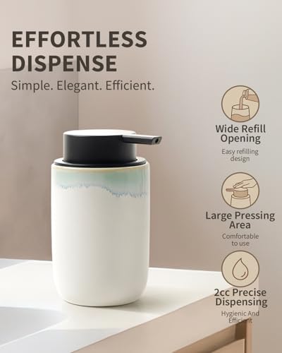 BosilunLife Hand Soap Dispenser for Kitchen, Bathroom Countertop | Foam Soap Dispenser Bathroom Ceramic Dish Liquid Soap Dispenser (White with Blue-Green Rim Liquid Pump) - color: White With Blue-green Rim-1 Pack