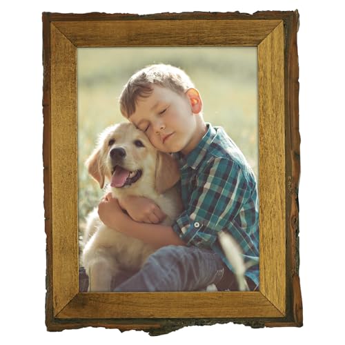 Golden State Art 6x8 Picture Frame Rustic Brown,Solid Wood&Bark Edge&Glass | 6x8 Picture Frame with Real Glass Cover, Display Posters/Photos/Prints for Wall Mounting, Farmhouse Decor, 1 Pack - color: 1 Pack, size: 6x8