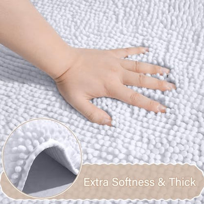 Bathroom Rug Sets 2 Piece, 20"x20" U-Shaped & 21"×34", White | Toilet Mat Non Slip Bath Mats Floor Set, Washable Bath Rug Set, Absorbent Soft Bathroom Rug - color: White