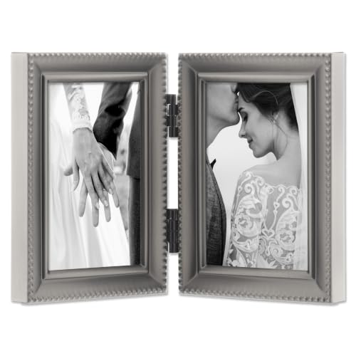 Lawrence Frames Bead Border Design, 2.5x3.5 Double, Pewter - color: Pewter, size: 2.5x3.5 Double