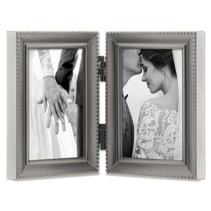 Lawrence Frames Bead Border Design, 2.5x3.5 Double, Pewter - color: Pewter, size: 2.5x3.5 Double