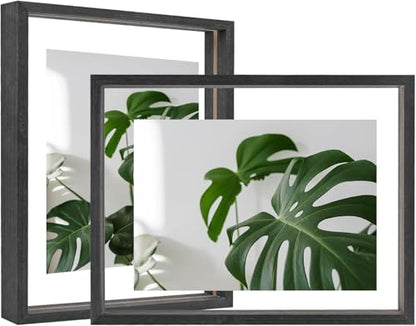 Egofine 8.5x11 Floating Frames Set of 2, Double Plexiglass Picture Frame, Made of Solid Wood Display Any Size Photo up to 8.5x11, Wall Mount or Tabletop Standing, Faded Black - color: Faded Black, size: 8.5x11