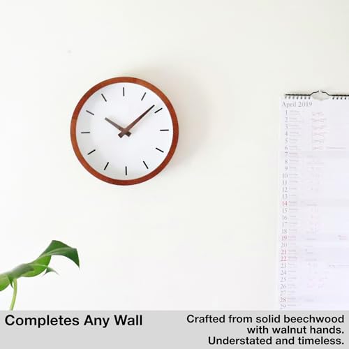 Driini Modern Mid Century Wood Analog Wall Clock (9") - Battery Operated with Silent Sweep Movement - Small Decorative Wooden Clocks for Bedrooms, Bathroom, Kitchen, Living Room, or Office… - size: 9"