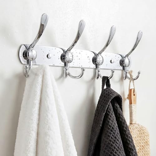 YUNISS Coat Rack Wall Mounted，4 Tri Stainless Steel Coat Hook for Coat Hat Robes Towel in Mudroom Entryway (Sliver, 1 Pack 4) - color: Sliver, size: 1 Pack 4