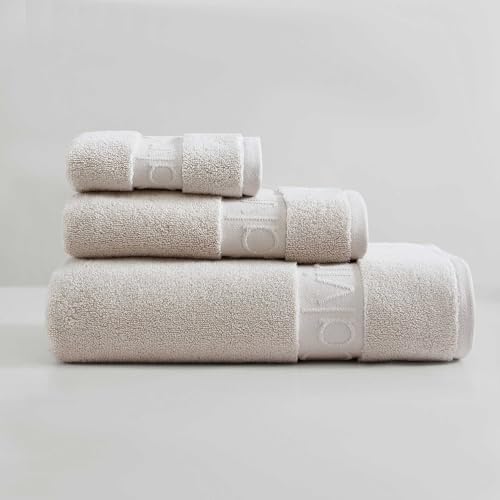 Calvin Klein - Bath Towels, Super Soft & Absorbent Cotton Towels, Zero Twist Construction, Brand Locker Loop for Easy Hanging (Iconic Solid Beige, 3 Piece) - color: Iconic Solid Beige, size: 3 Pack