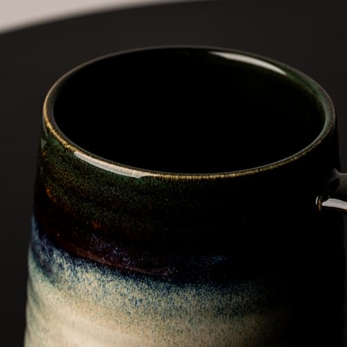15.5oz Large Heavyweight Ceramic Mug, Reactive Gl (Black-Red) | 15.5oz Medium-Large, Heavy Weighted Stoneware, Reactive Transmutation Glaze, Microwave & Dishwasher Safe, Gift Box - color: Black Red