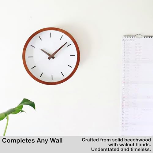 Driini Modern Mid Century Wood Analog Wall Clock (12") - Battery Operated with Silent Sweep Movement - Small Decorative Wooden Clocks for Bedrooms, Bathroom, Kitchen, Living Room, or Office - size: 12"