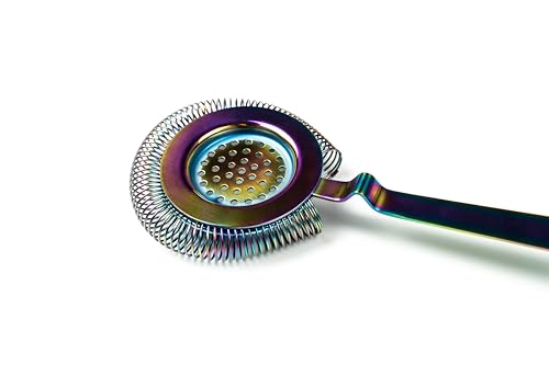 Antique Style Hawthorne Rainbow Chrome | Bar Hand Strainer | Cocktail Strainer | Sieve for Bartending | Mixing Glass Strainer - color: Rainbow Chrome