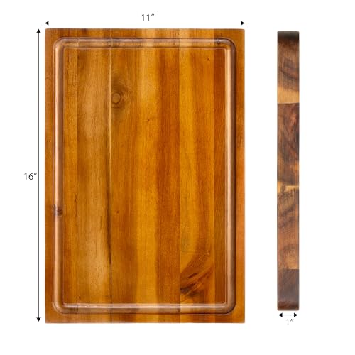 happimess Eldridge Medium 16" x 11" Acacia Cutting Board, Brown | Handcrafted, 1 Inch Thick, Reversible Design, Juice Grooves, Authentic Wood Grain, Rectangular, Farmhouse Style - color: Brown, size: 16"L x 11"W
