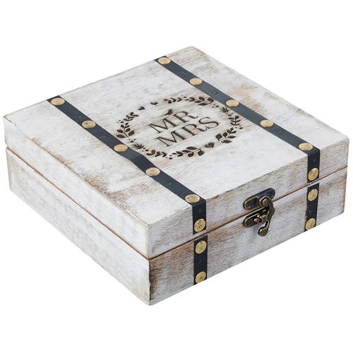 Wedding Keepsake Box with Lids Bridal Arranger Memory Storage Box Bridal Shower Gifts Wooden Wedding Engagement Couples Gifts 7X7X3 Inches Mr and Mrs (WHITE)