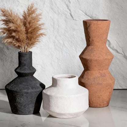 DREAMLOOM Modern Modern Ceramic Vase Set of 3, Rust | Funnel Shaped, Farmhouse Rustic, Pampas Grass, Home Decor, Living Room Bedroom Kitchen Shelf Centerpiece - color: Rust Red Combo - Funnel-shaped