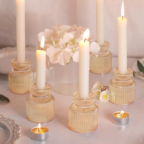6 Pcs Gold Candlestick Holders - Glass Taper Candle Holders Tealight Votive Candle Holders for Table Centerpieces, Wedding, Dinner Party, Home, Gifts - color: Gold, size: 6Pcs