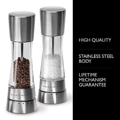 Cole & Mason Derwent Grinder Set - Precision Mechanisms and Sea Salt and Peppercorns - Derwent Salt and Pepper, Stainless Steel - color: Stainless Steel