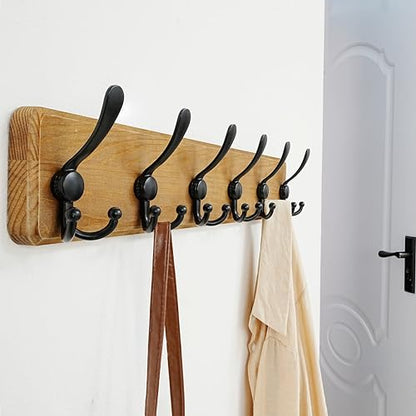 Coat Rack Wall Mounted - 24" Long 6 Tri Hooks, Heavy Duty Wooden Wall Coat Hanger Coat Hook for Clothes Hat Jacket Clothing, Weathered Yellow and Black - color: Weathered Brown & Black, size: L=24"