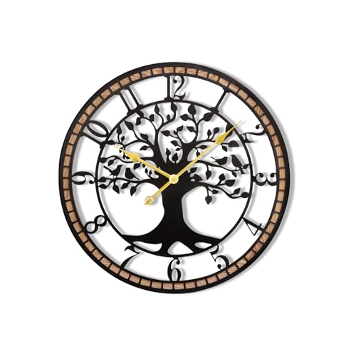 14" Farmhouse Bird Branch Wall Clock with Metal Tree Design | Bird branch accent with quiet movement, hardware included, 1 AA battery not included; approx. 2 lb for compact wall spaces - color: Arab, size: 14'' x 14''