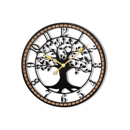 14" Farmhouse Bird Branch Wall Clock with Metal Tree Design | Bird branch accent with quiet movement, hardware included, 1 AA battery not included; approx. 2 lb for compact wall spaces - color: Arab, size: 14'' x 14''