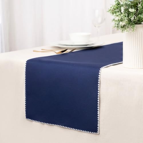 Cotton Table Runner - 72x13 Inch, Decorative Hemstitched Table Runner, Durable & Elegant for Dining Table, Wedding, Restaurant, Oeko-TEX Certified - Navy - color: Navy