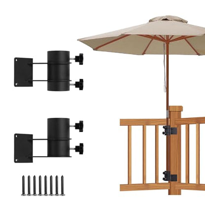 Corner Patio Umbrella Holder, Stainless Steel Heavy Duty Umbrella Mount for Deck Railing Corners, Space-Saving Corner Umbrella Clamp Bracket, Fits Poles up to 2" OD
