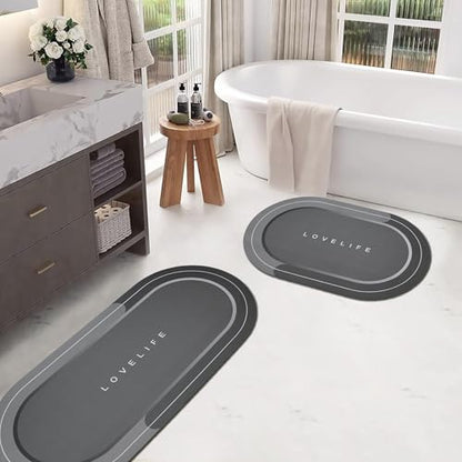 Rubber Bath mats Quick-Drying Non-Slip Bathroom mat Super Absorbent Bath mat Instant Dry Bath mat, Bathroom Rug in Front of The Kitchen Sink, Shower Room, Bathtub, Oval(Dark grey+16.9x26.7+16.9x35.4) - color: Dark Grey, size: 16.9x26.7in+16.9x35.4in